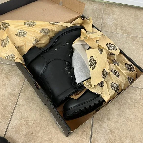 Harley Davidson Mens Black 100% Leather Motorcycle Boots New in Box - Picture 5 of 7